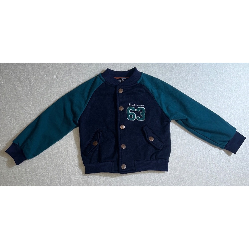 Ben Sherman Kids Navy Teal Varsity Letterman Jacket 18M Snap Front 63 Patch‎
